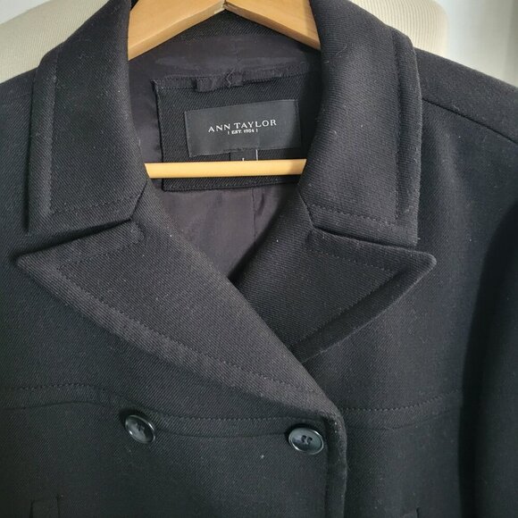 ANN TAYLOR BLACK DOUBLE BREAST WOOL JACKET (Size: Large) - Picture 9 of 12